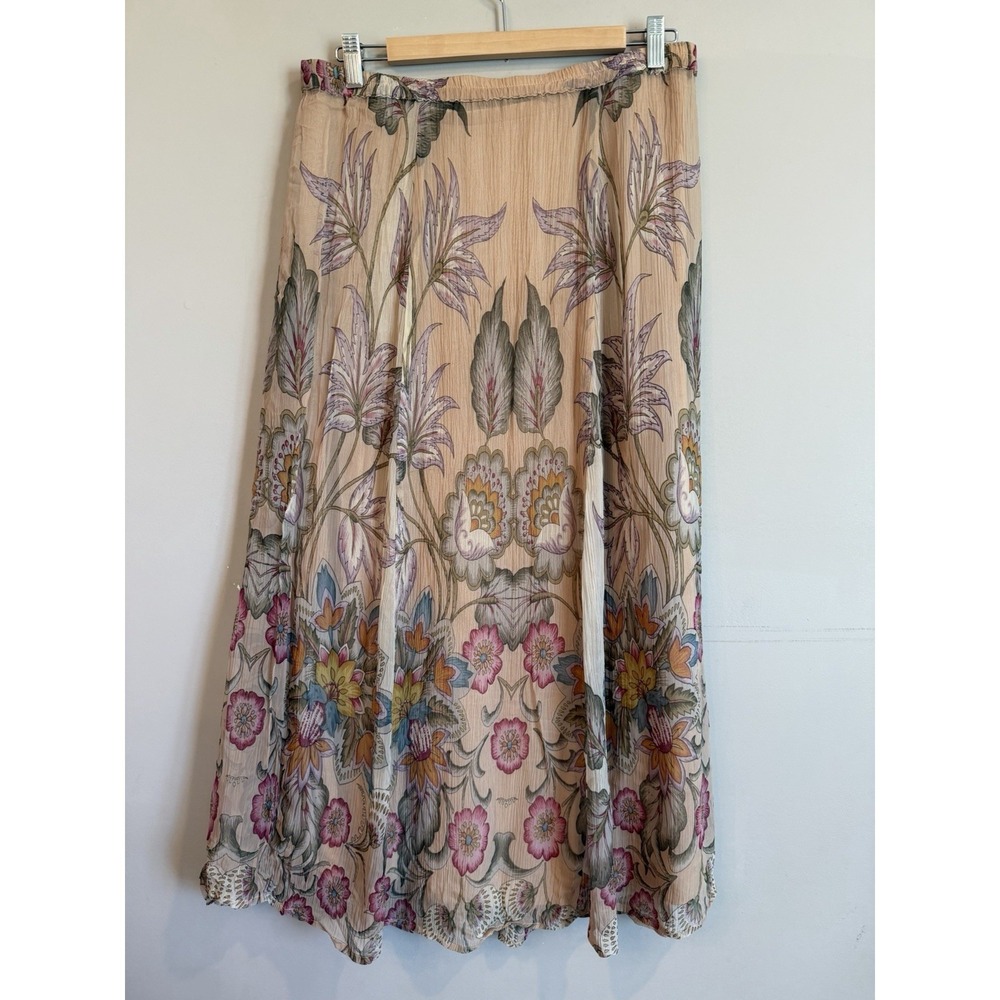 Soft Surroundings Jazmin Skirt Chiffon Floral Tan Petite S EUC